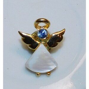 Vintage March Birthday Angel Pin Mother Of Pearl And Rhinestone